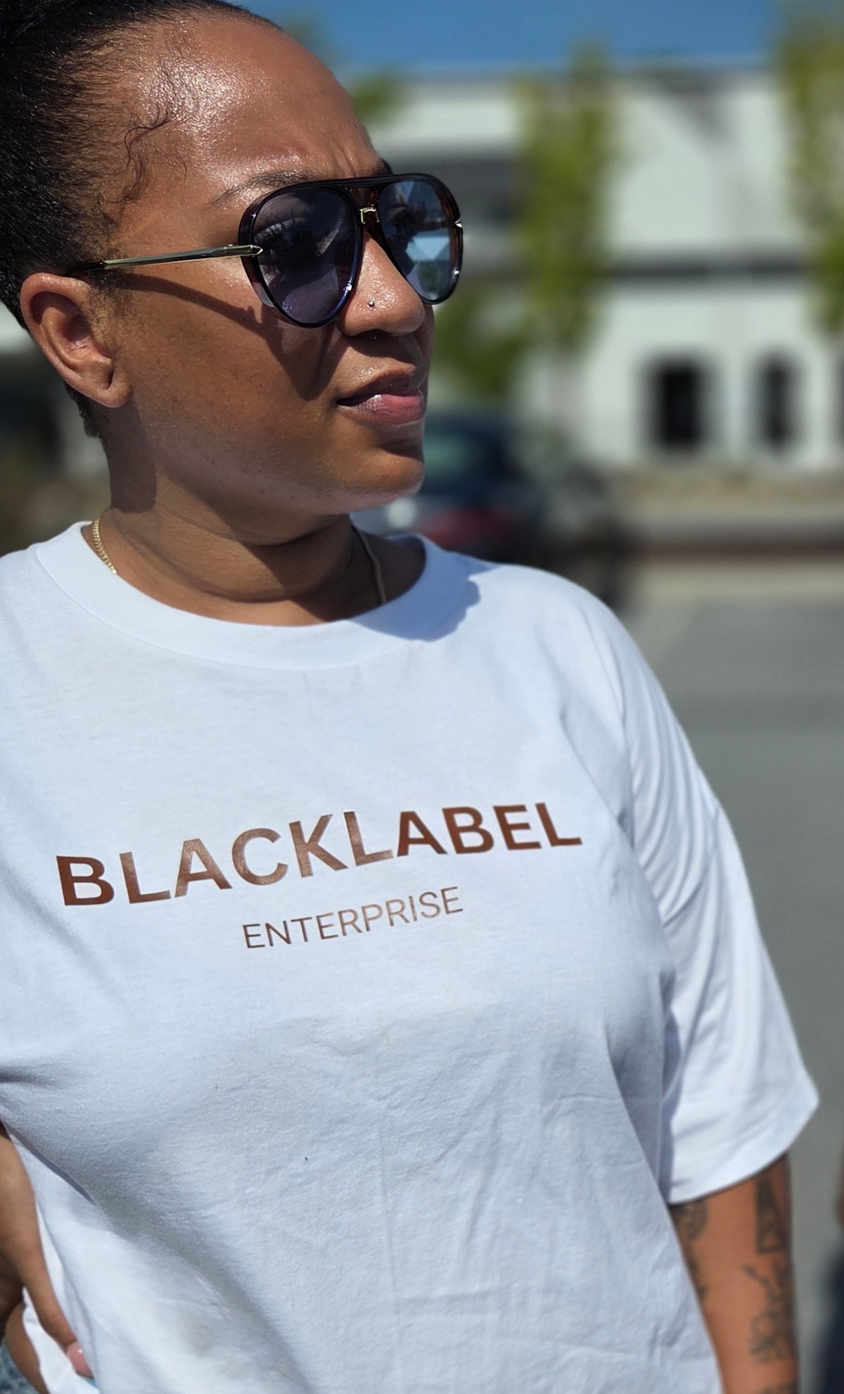Blacklabel Enterprise logo tee - White shirt with Brown logo